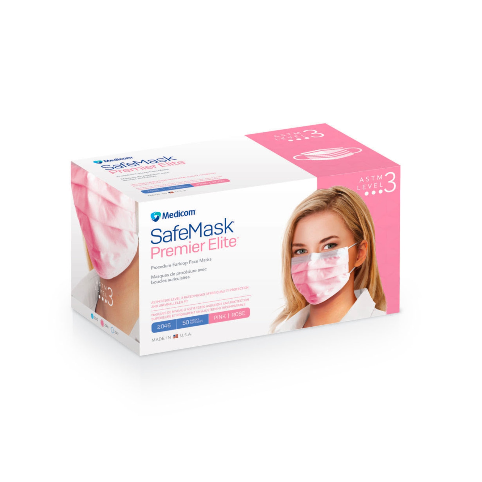 SafeMask Premier Elite Procedure Earloop, ASTM Level 3, Pink, 50/Box, 2046 product image