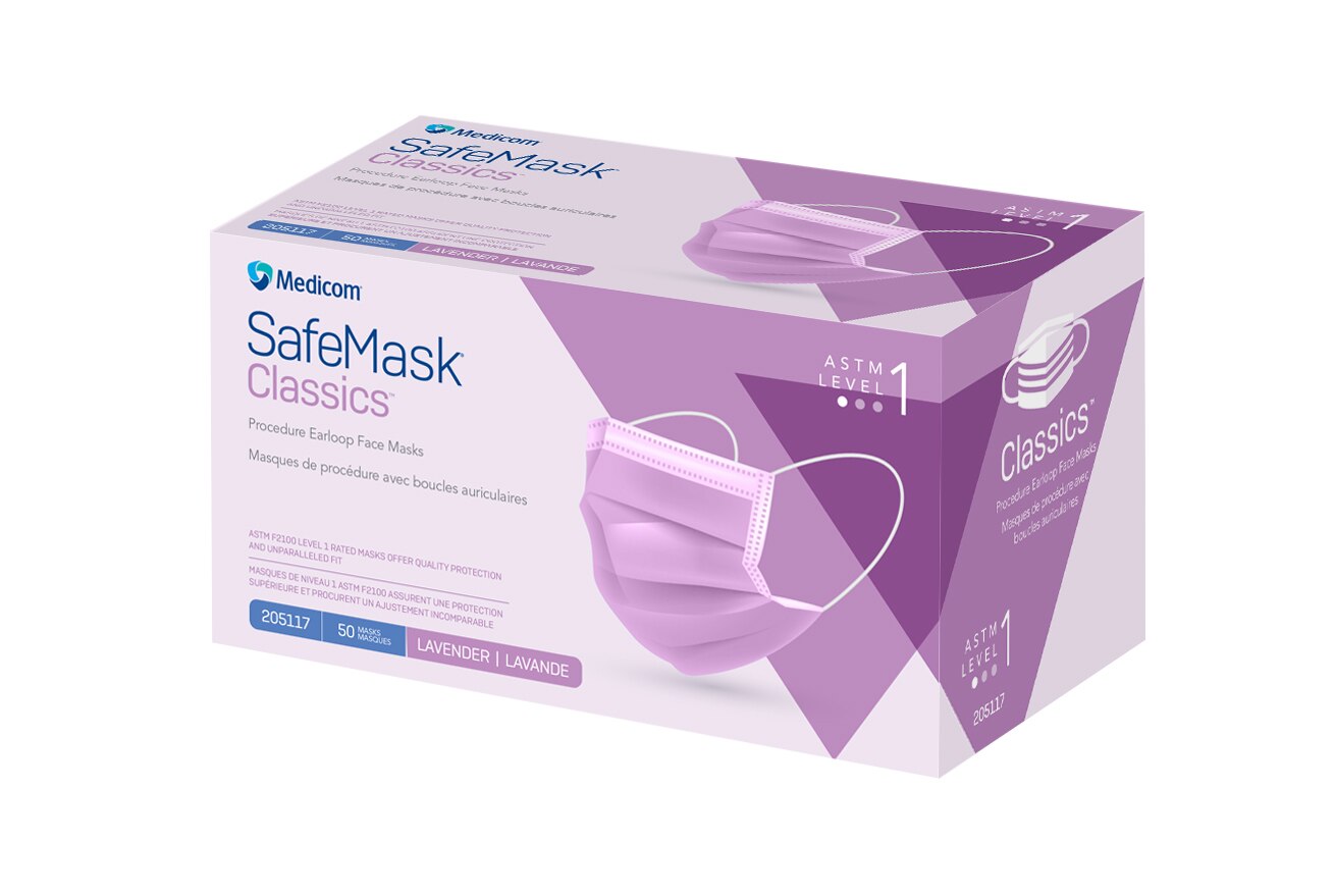 SafeMask Classics Earloop Masks, Level 1, Lavender, 50/Bx, 205117 thumbnail 3
