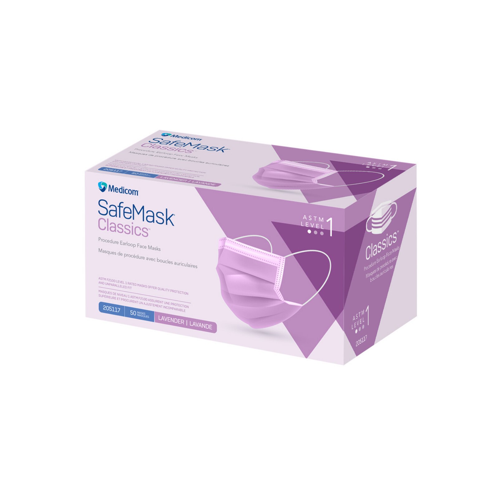 SafeMask Classics Earloop Masks, Level 1, Lavender, 50/Bx, 205117 thumbnail 4