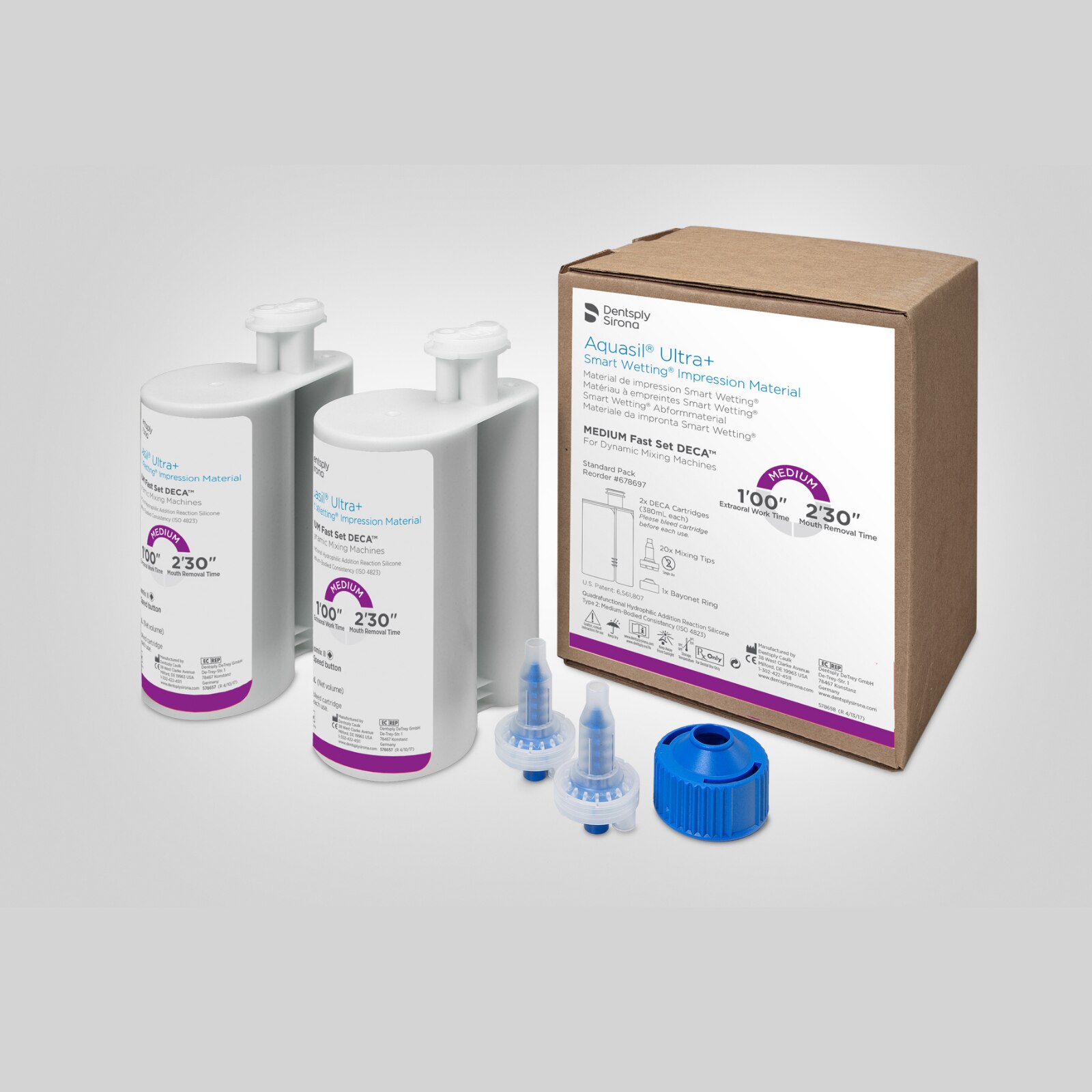 Aquasil Ultra+ DECA VPS Impression Material, Cartridge Refill, Medium Body, Fast Set, 380 ml, Mint, Purple, 2/Pk thumbnail 10