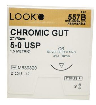 Chromic Gut Suture with C6 Needle (RC), 3/8 Circle, 27"/70 cm, # 5-0, 12/Pk, 557B thumbnail 9