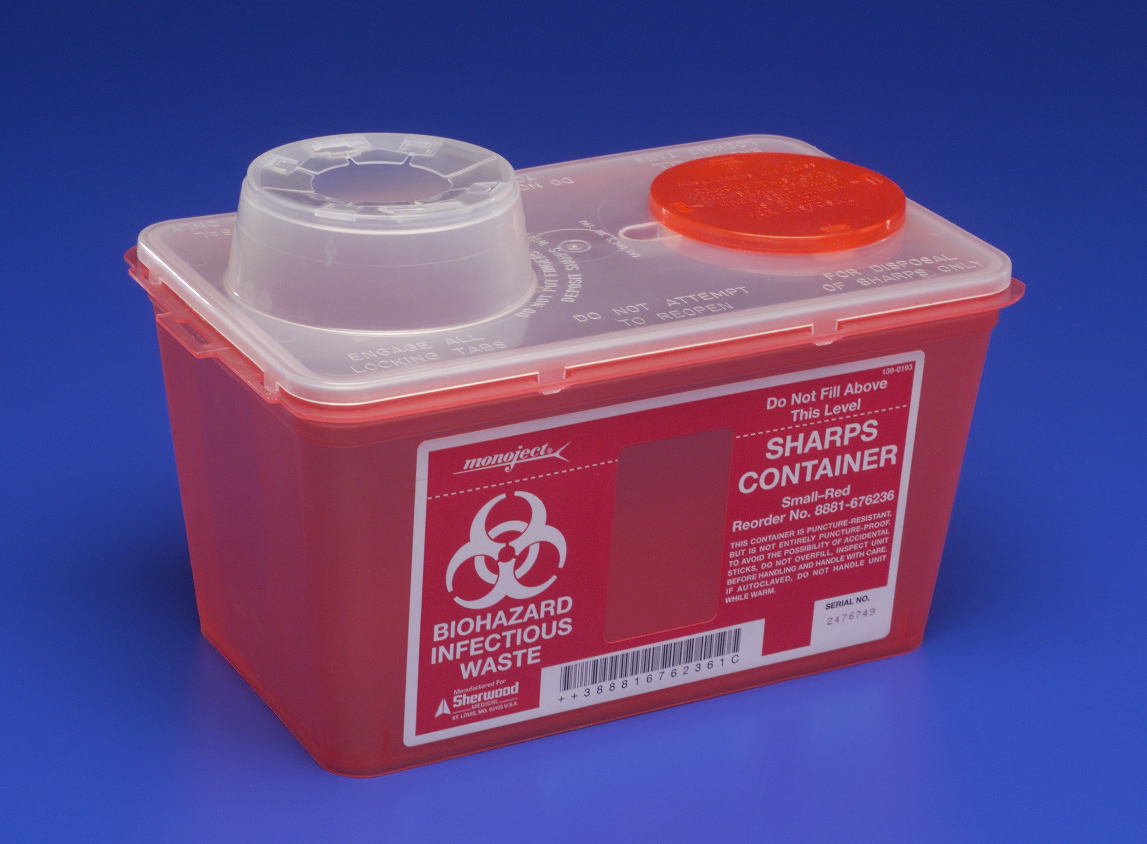 Monoject Sharps Container, with Chimney Top, 4 Qt, Small, Red, 1/Pk, 676236 thumbnail 2