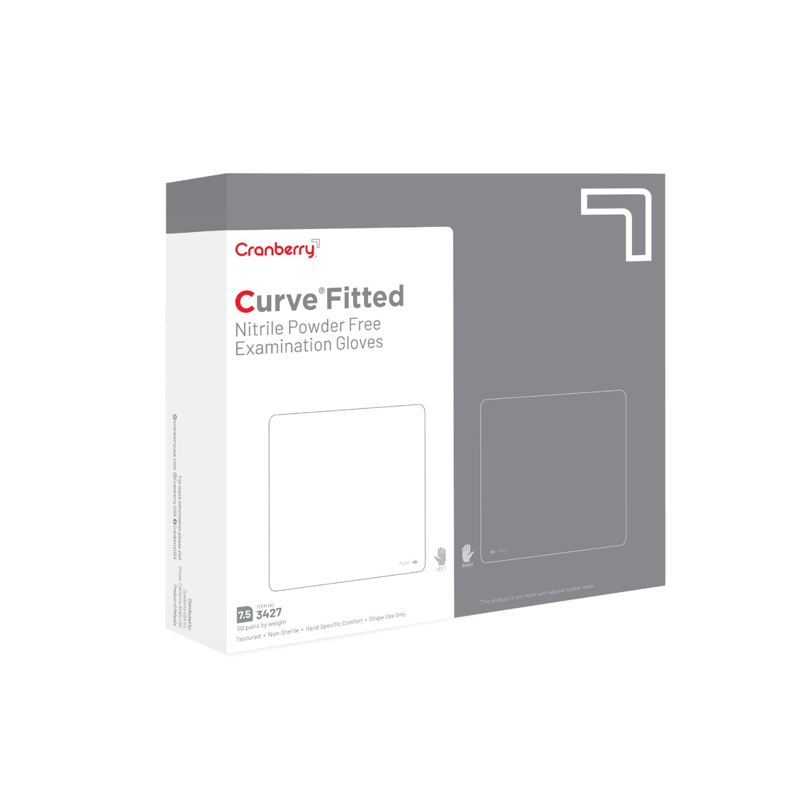 Curve Nitrile Examination Gloves, Powder-Free, # 7.5, White, 100/Box thumbnail 2