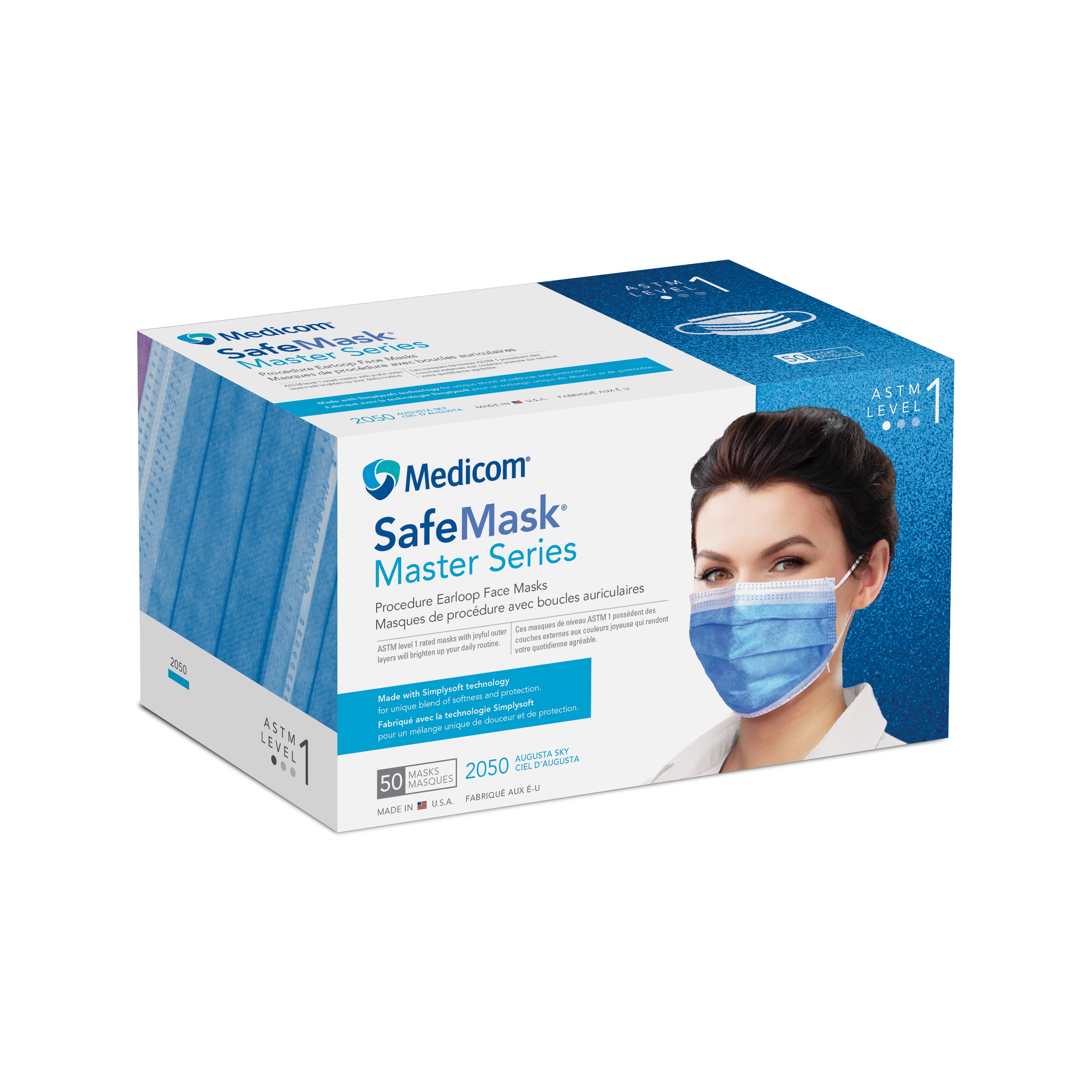 Safe+Mask Master Series Procedure Earloop, ASTM Level 1, Augusta Sky, 50/Box, 2050 thumbnail 9