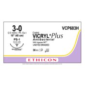Vicryl Plus Coated Suture 3-0 18" Undyed Braided PS-1 36/Bx