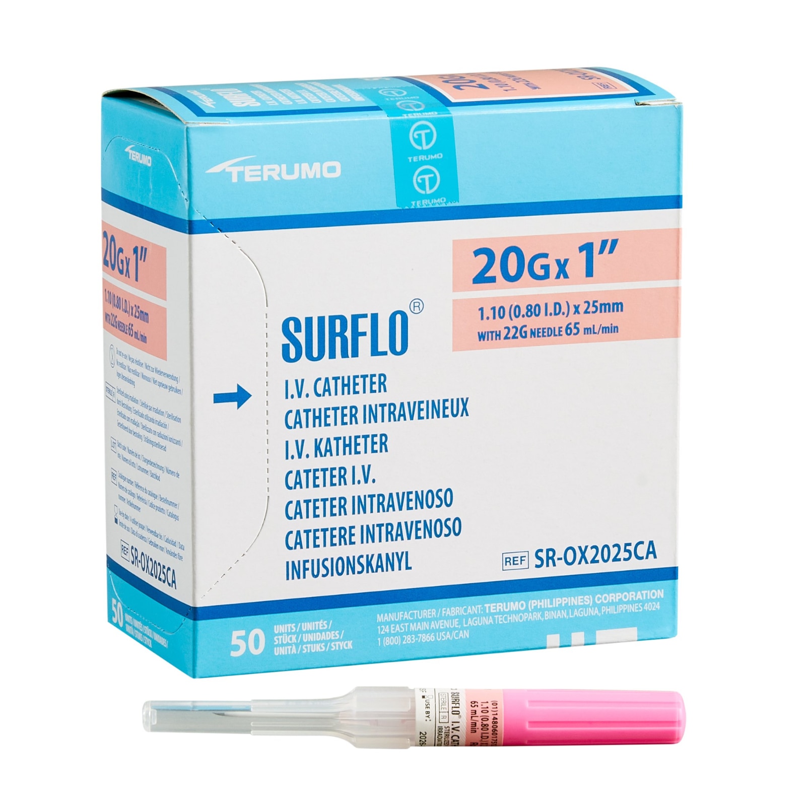 Surflo Teflon IV Catheter 20gax1" 50/Box 3SR-OX2025CA thumbnail 2