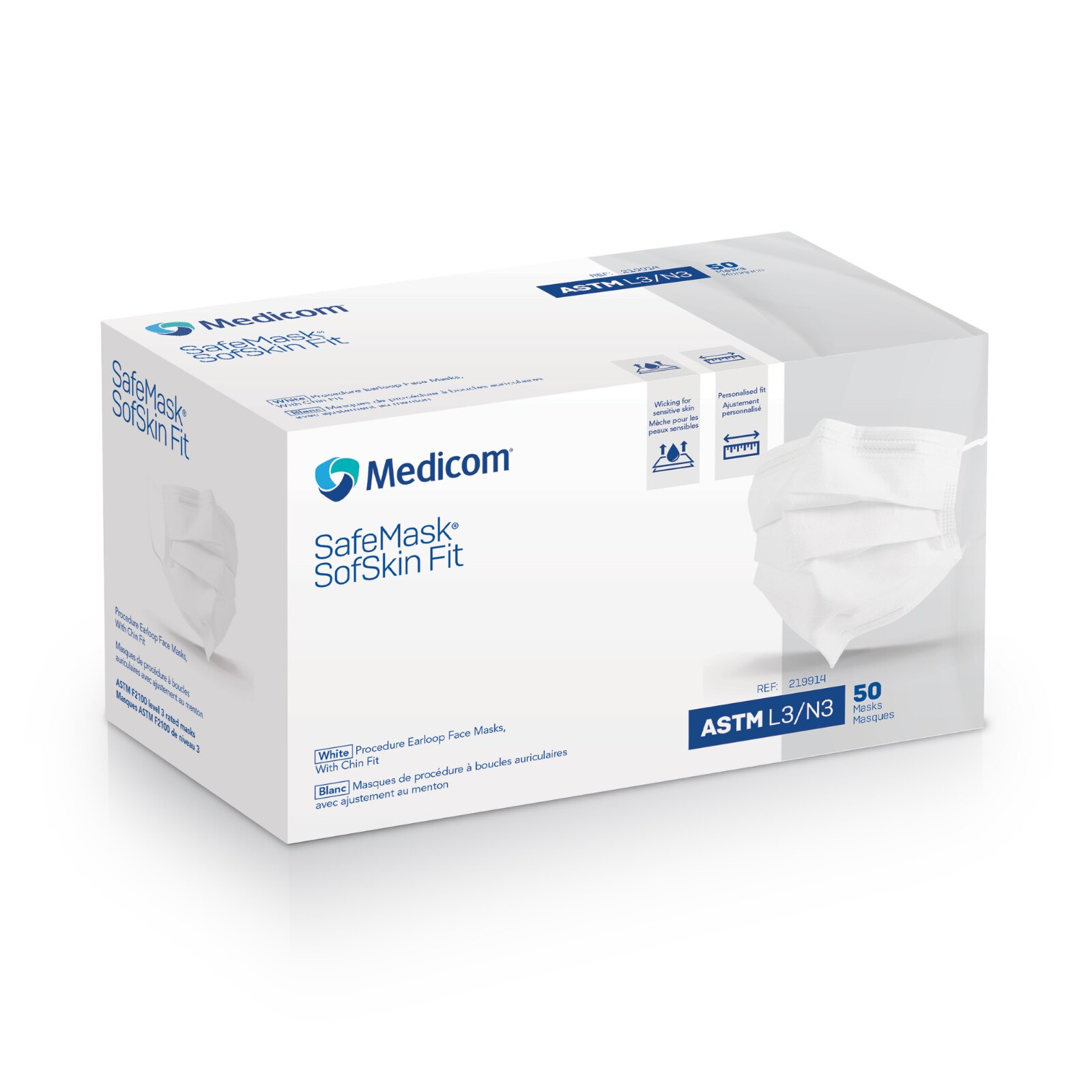 SafeMask SofSkin Fit Earloop Mask ASTM Level 3 White 50/Bx thumbnail 6