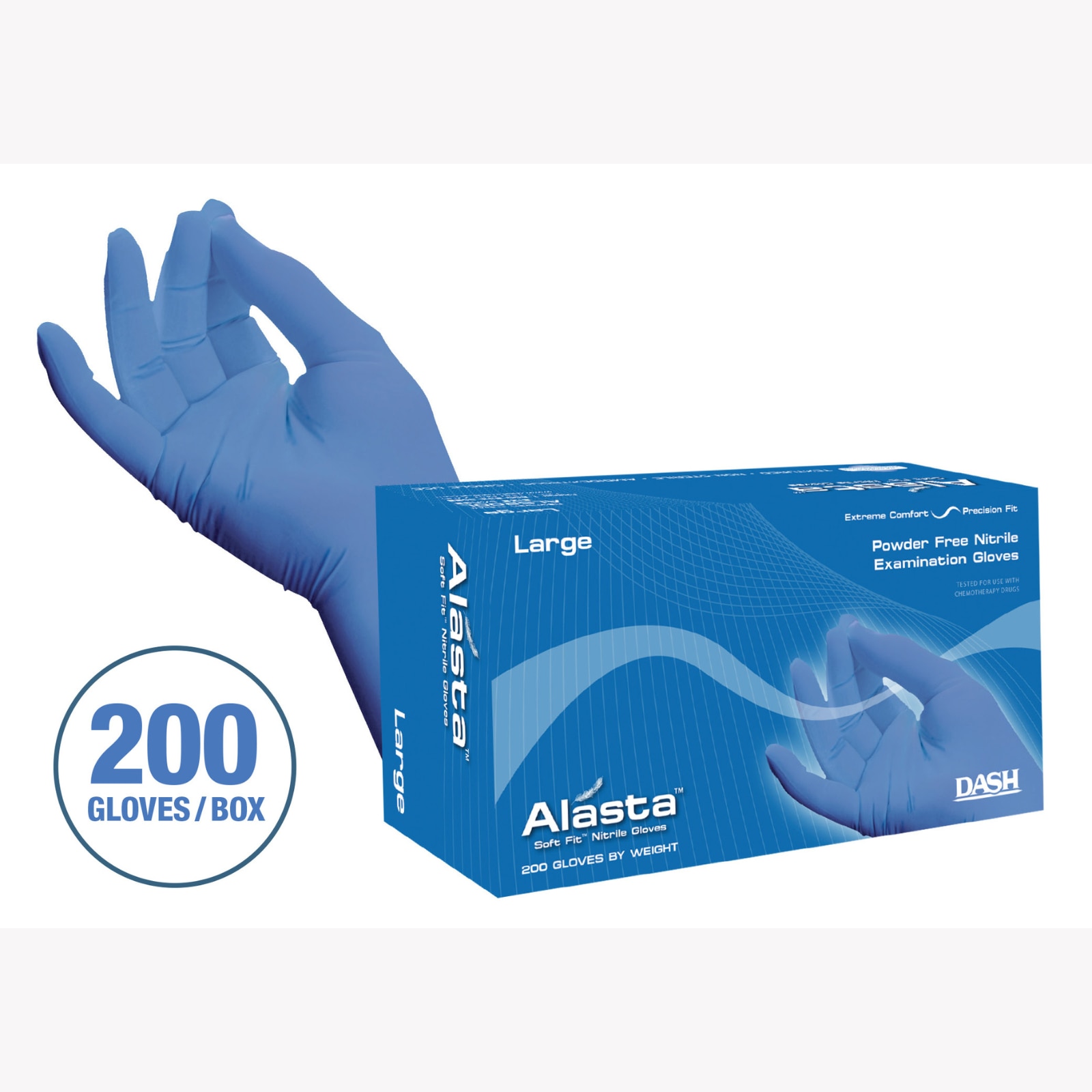 Alasta Soft Fit Nitrile Exam Gloves Medium Blue Non-Sterile product image