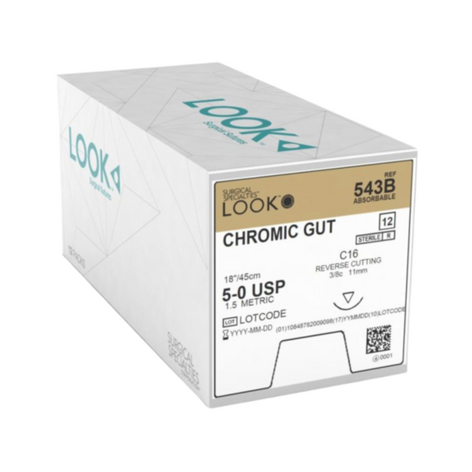 Chromic Gut Suture with C16 Needle (RC), 3/8 Circle, 18"/45 cm, # 5-0, 12/Pk, 543B thumbnail 3