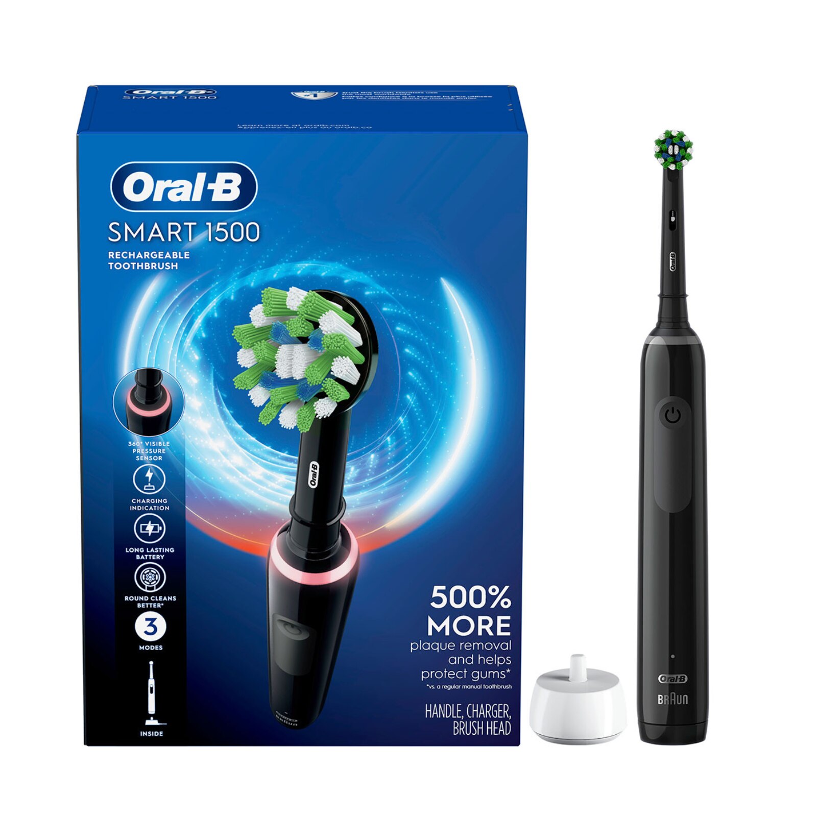 P&amp;G - Smart 1500 Electric Toothbrush, Black Handle. Includes handle, charger, (1) CrossAction brush head. 3/cs thumbnail 2