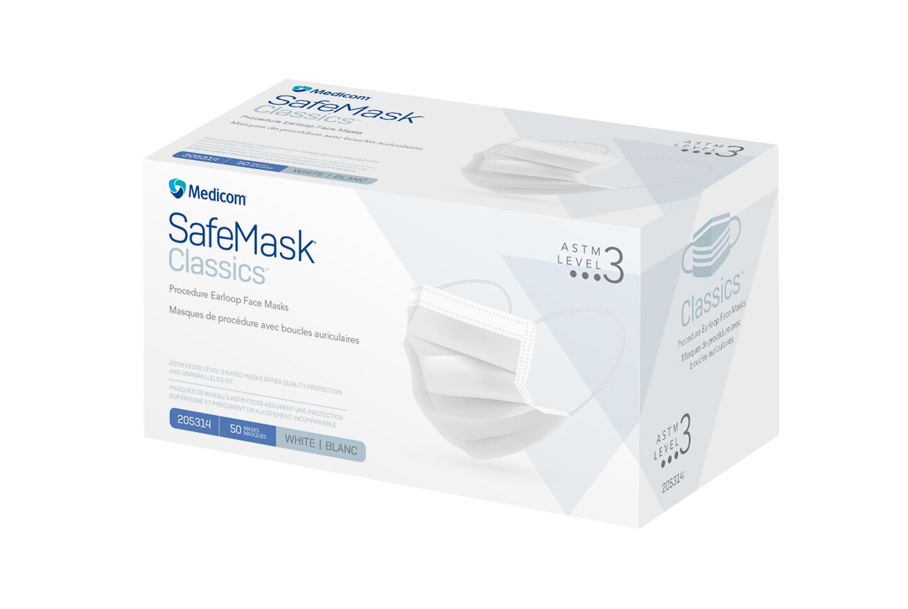 SafeMask Classics Earloop Masks, Level 3, White, 50/Bx, 205314 thumbnail 9