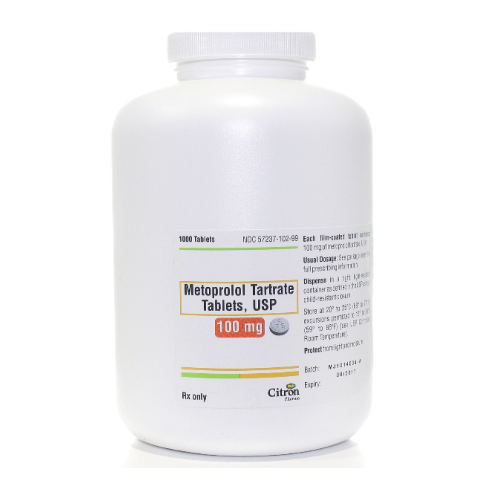 Metoprolol Tartrate Tab 100mg 1000/Bt product image