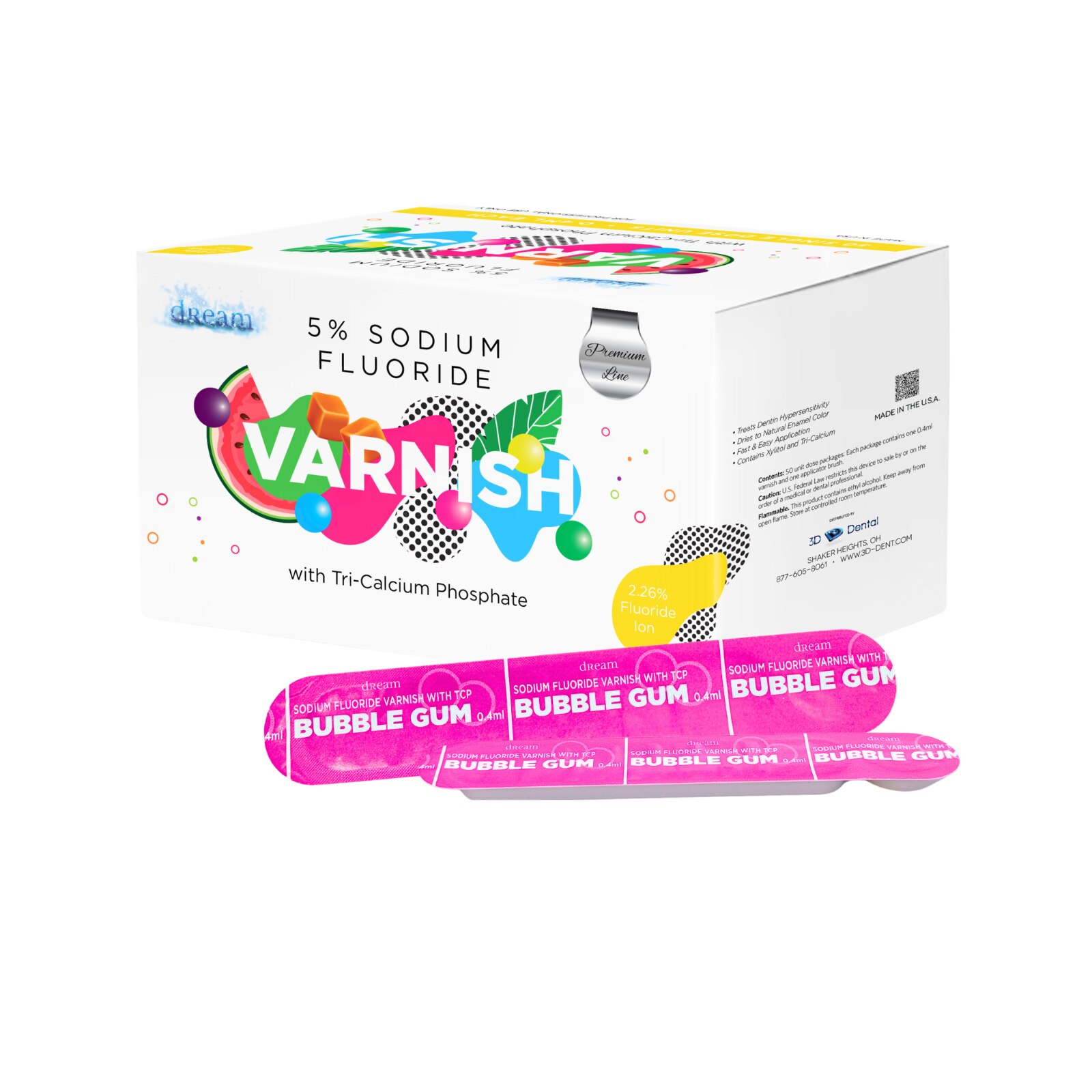 Dream Premium Fluoride Varnish 0.40mL 50/Pk Bubble Gum product image