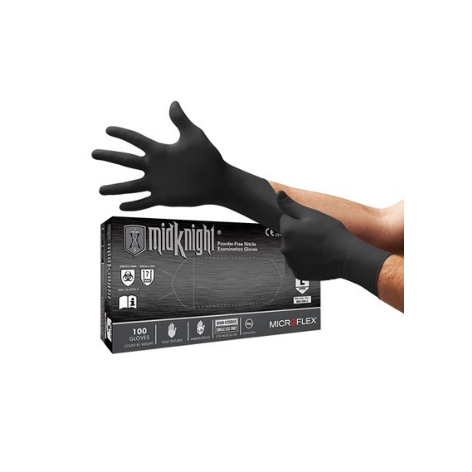 MICROFLEX MidKnight Nitrile Exam Gloves 2X-Large Black Non-Sterile 100/Bx thumbnail 3
