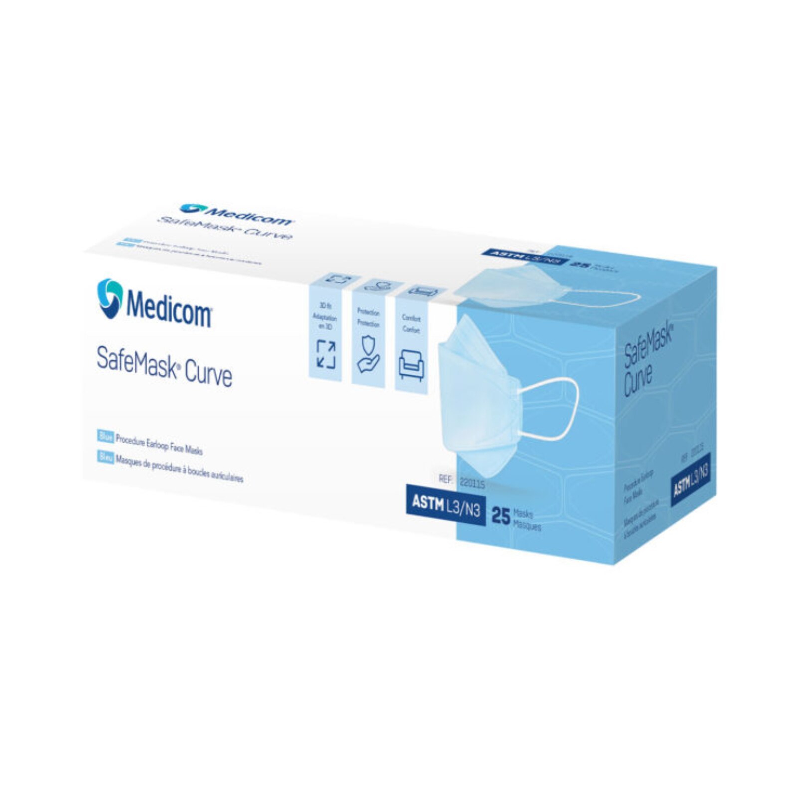 SafeMask Curve Mask ASTM Level 3 Blue 25/Bx product image