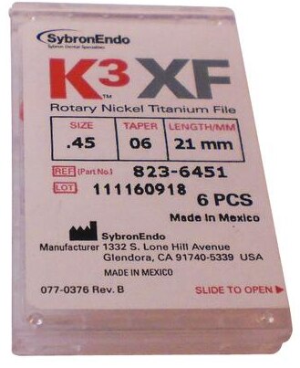 K3XF Rotary File 21 mm Size 45 Nickel Titanium White 0.06 6/Pk thumbnail 5