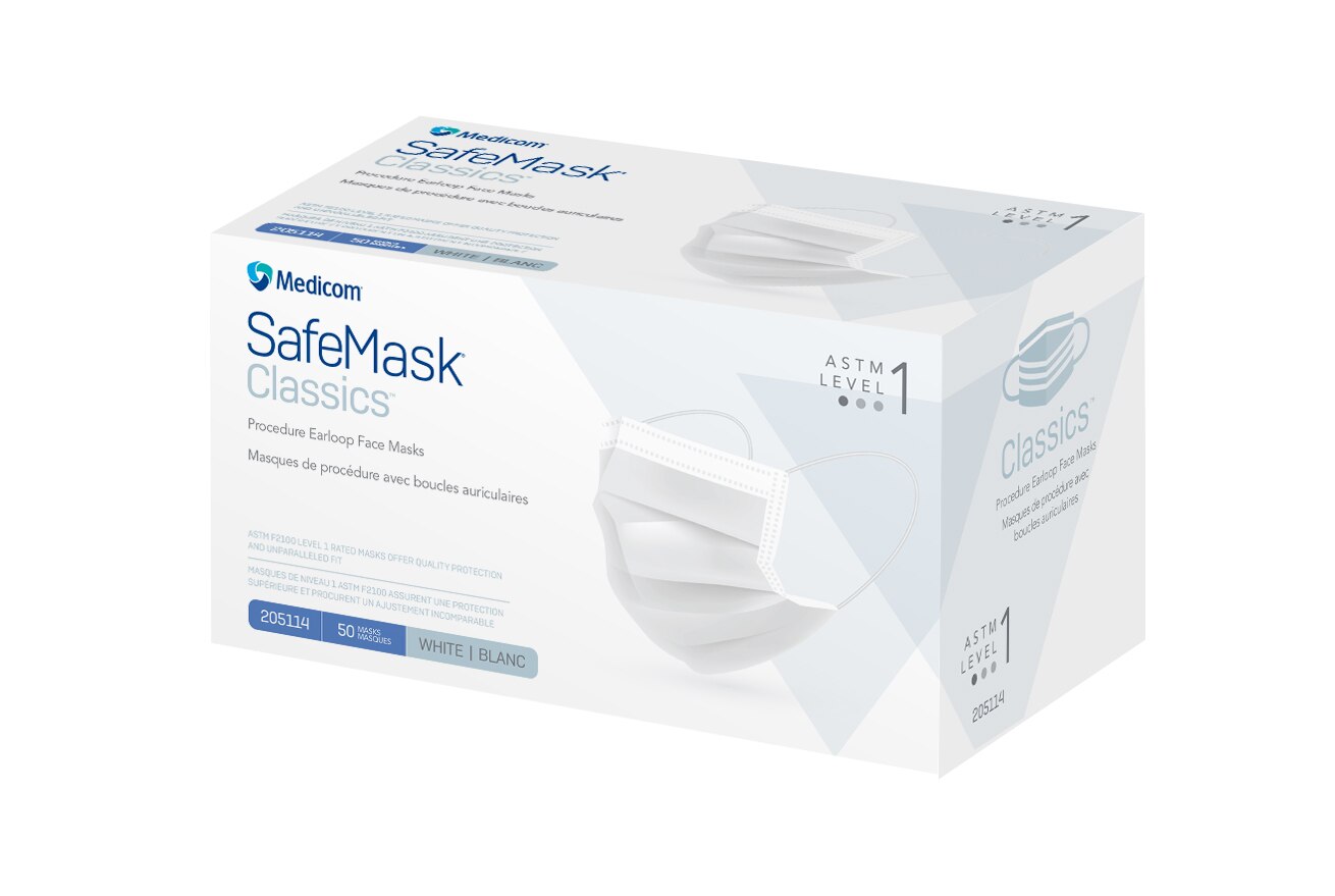 SafeMask Classics Earloop Masks, Level 1, White, 50/Bx, 205114 thumbnail 4