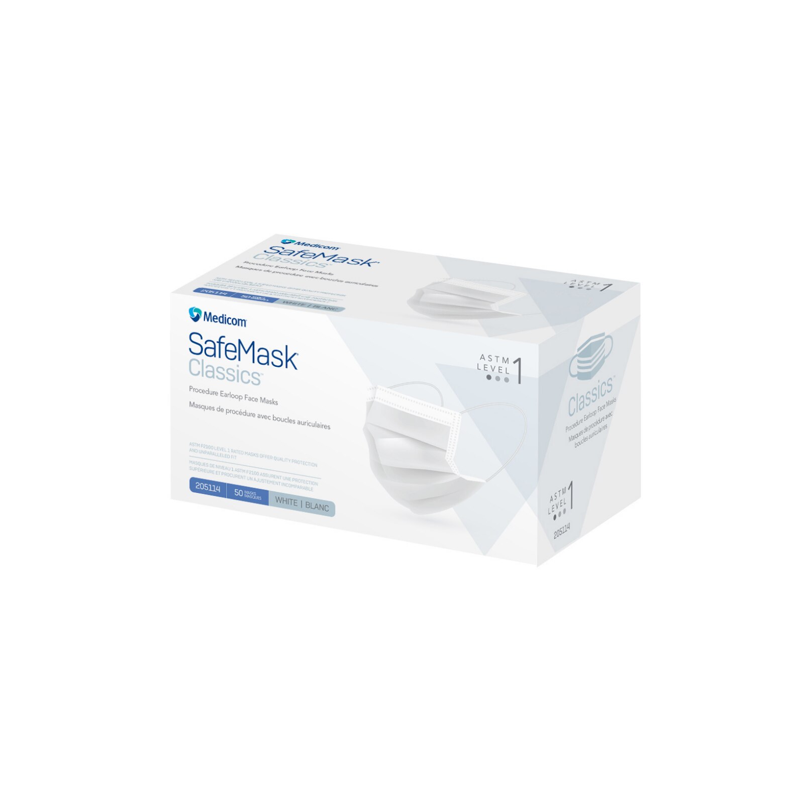 SafeMask Classics Earloop Masks, Level 1, White, 50/Bx, 205114 thumbnail 5