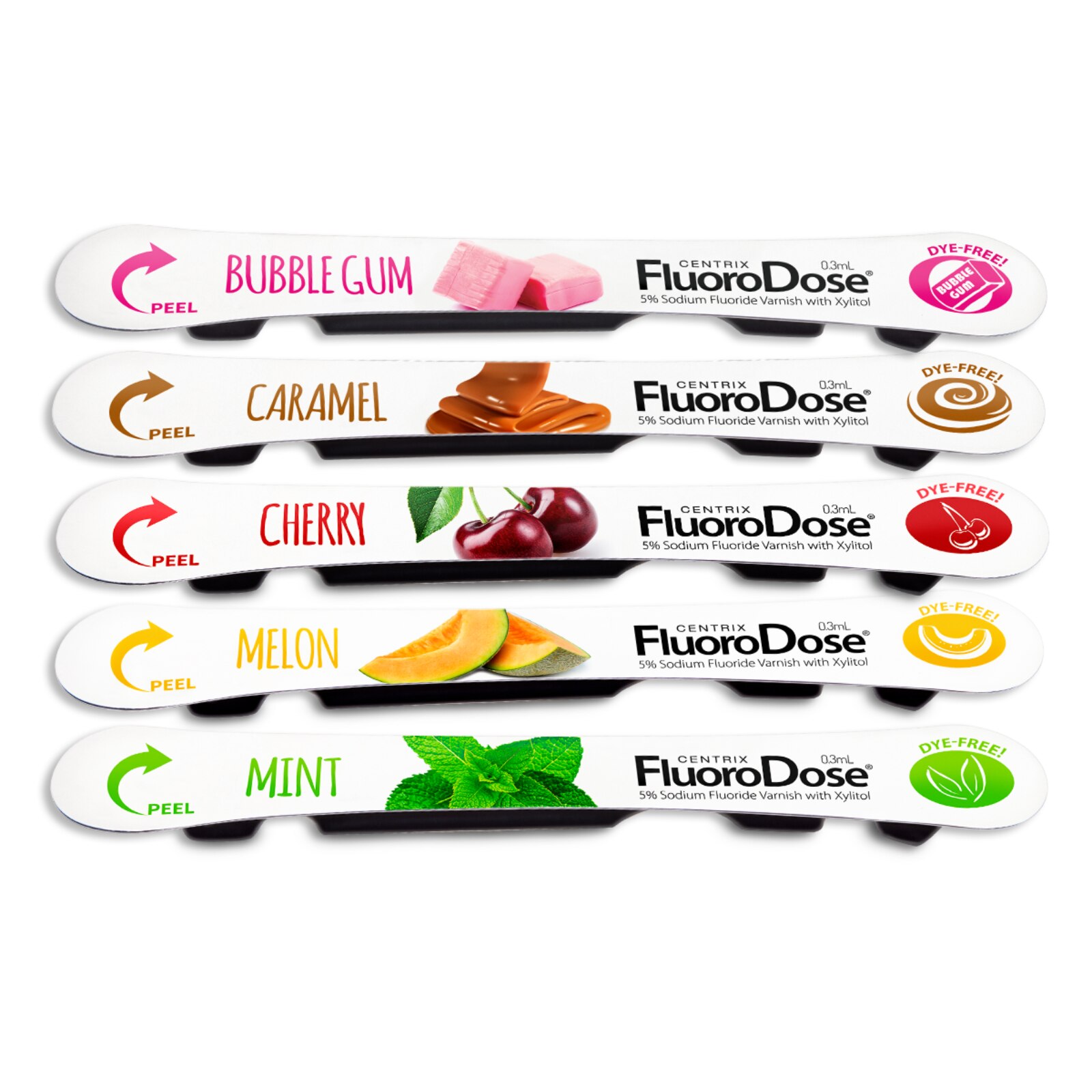 FluoroDose Varnish 5% Sodium Fluoride 0.3 mL Assorted Flavors 600/Pk product image