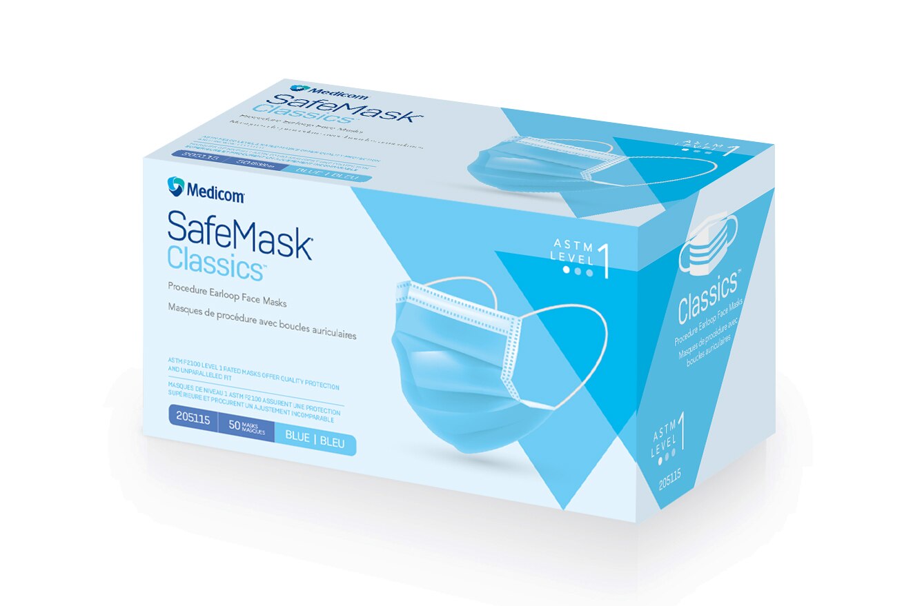 SafeMask Classics Earloop Masks, Level 1, Blue, 50/Bx, 205115 product image
