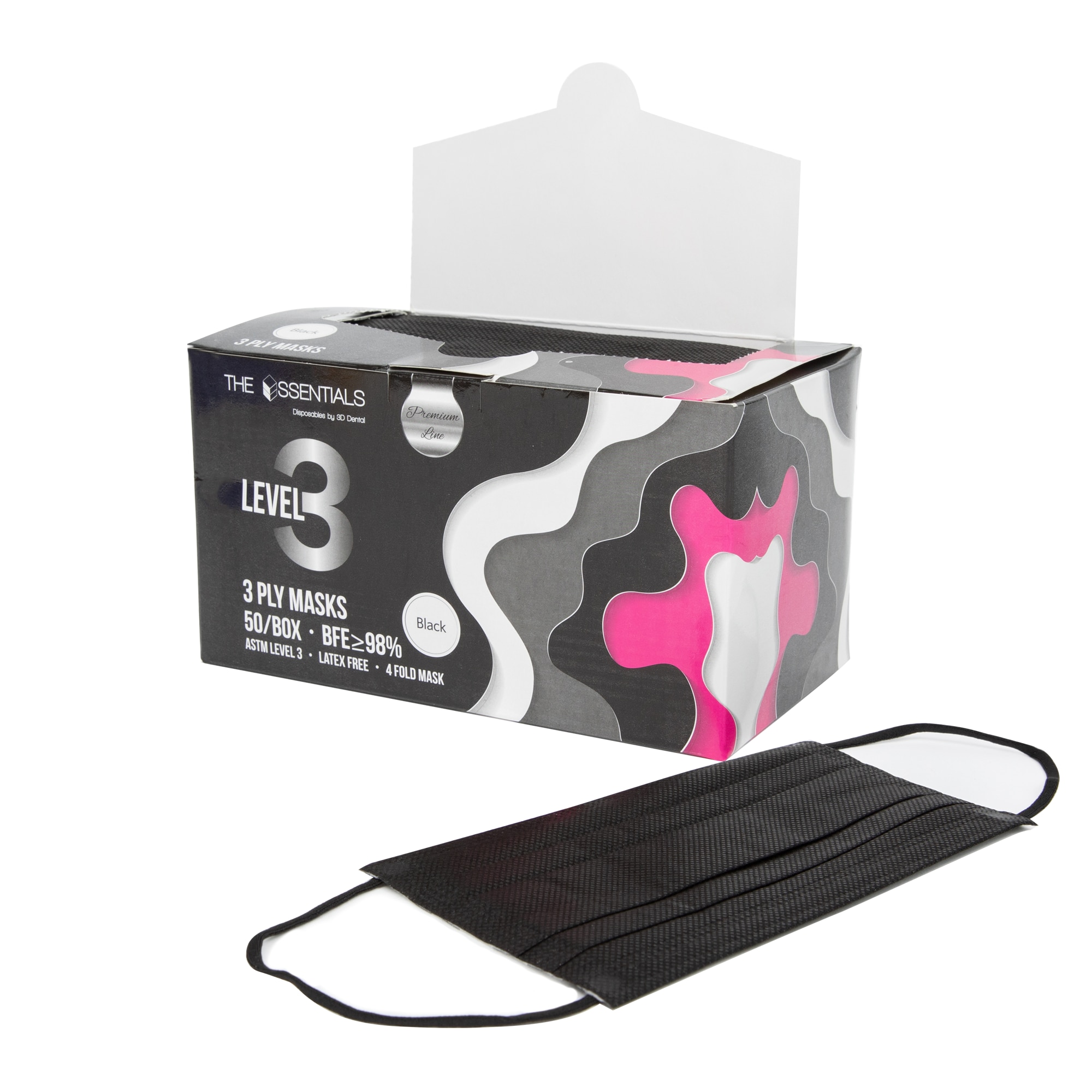 Essentials Earloop Premium Face Mask ASTM Level 3 Black Box of 50 product image