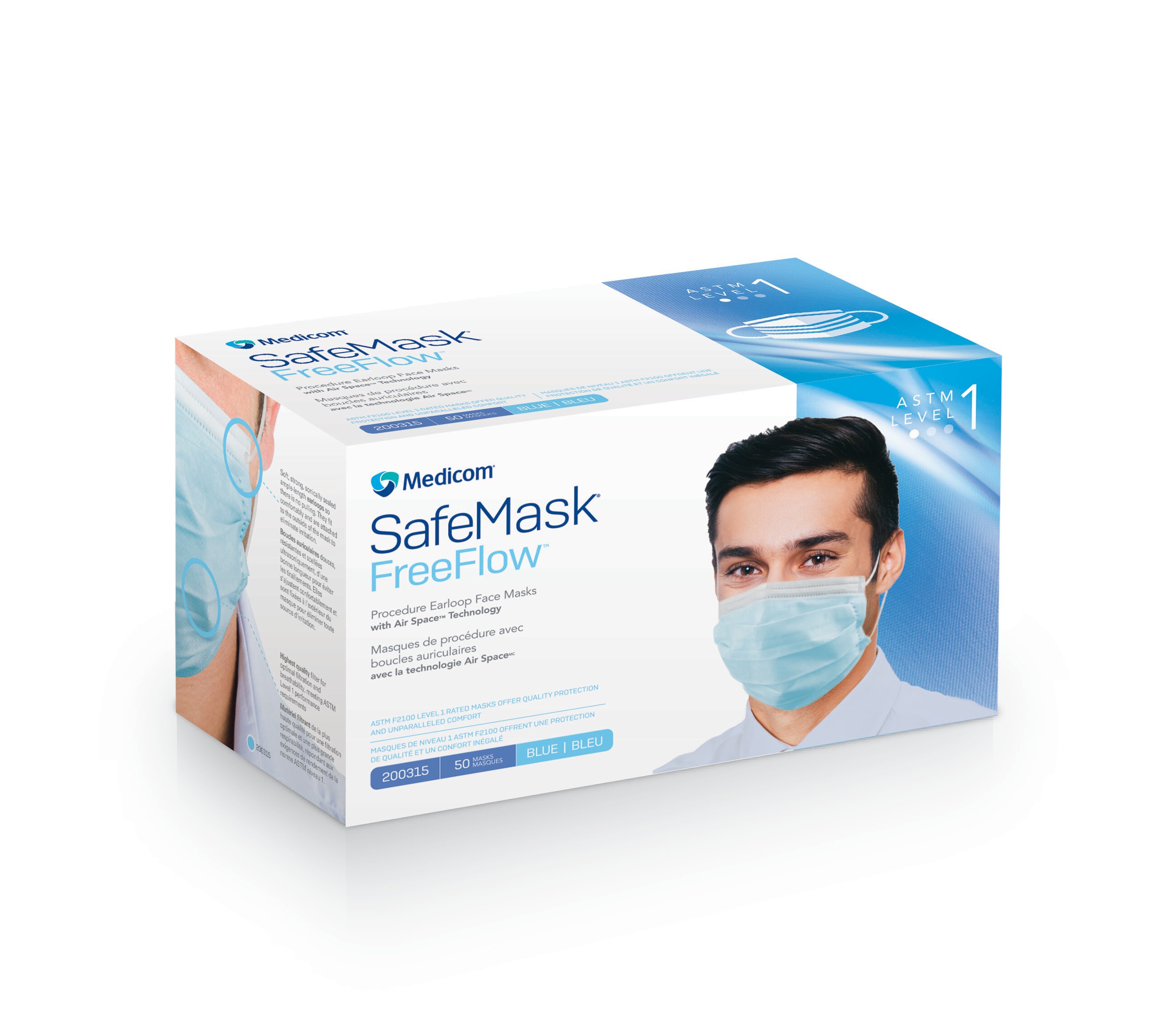SafeMask FreeFlow Level-1 Masks 50/Bx Blue, 200315 thumbnail 6