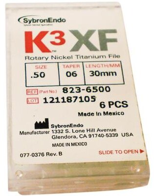 K3XF Rotary File 30 mm Size 50 Nickel Titanium Yellow 0.06 6/Pk product image
