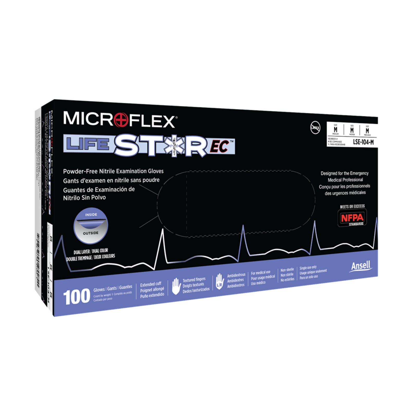 MICROFLEX Lifestar EC Nit Exam Gloves XL Wt Exterior / Blk Interior NS 100/Bx image