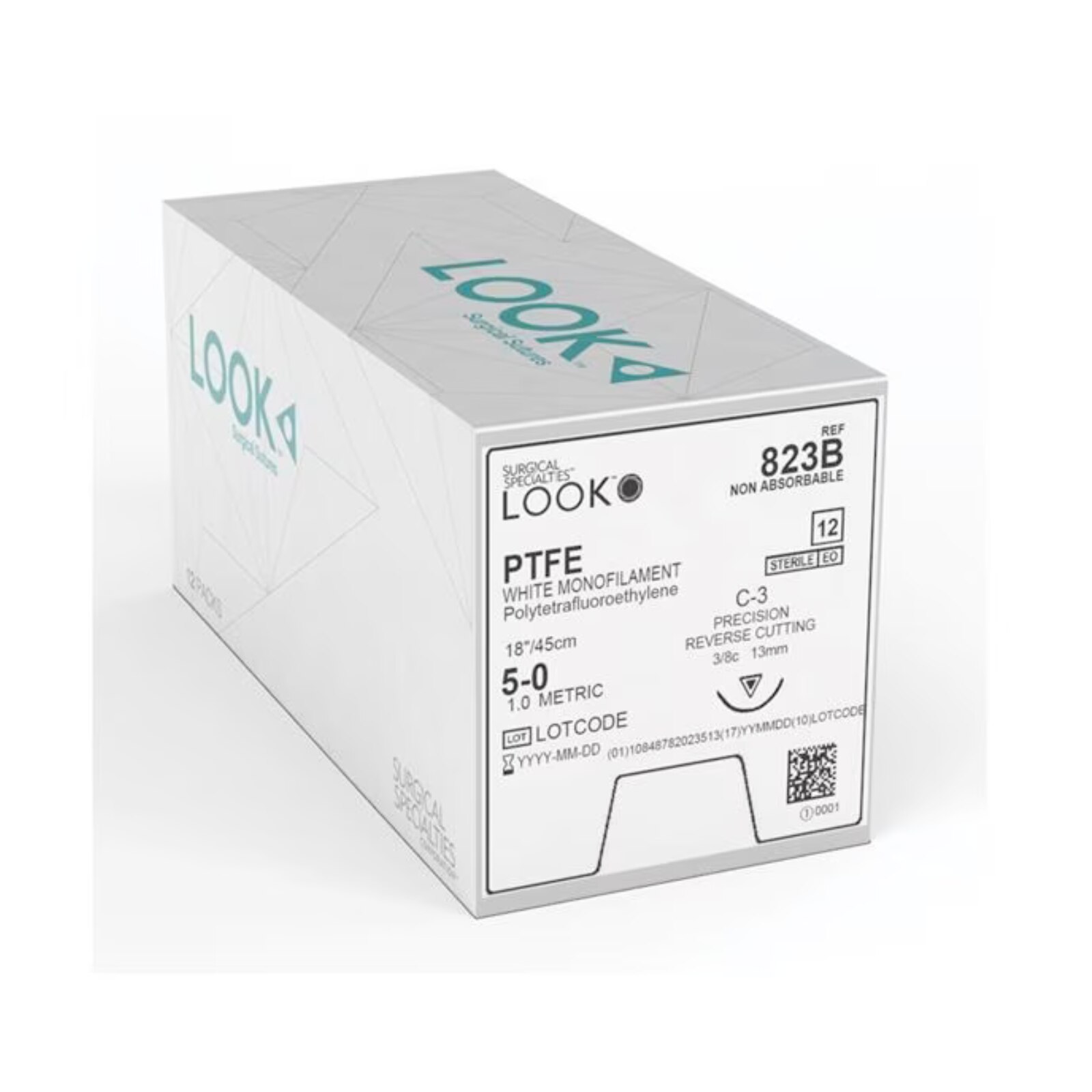 Look Suture 5-0 18" Polytetrafluoroethylene Monofilament C-3 White 12/Bx product image