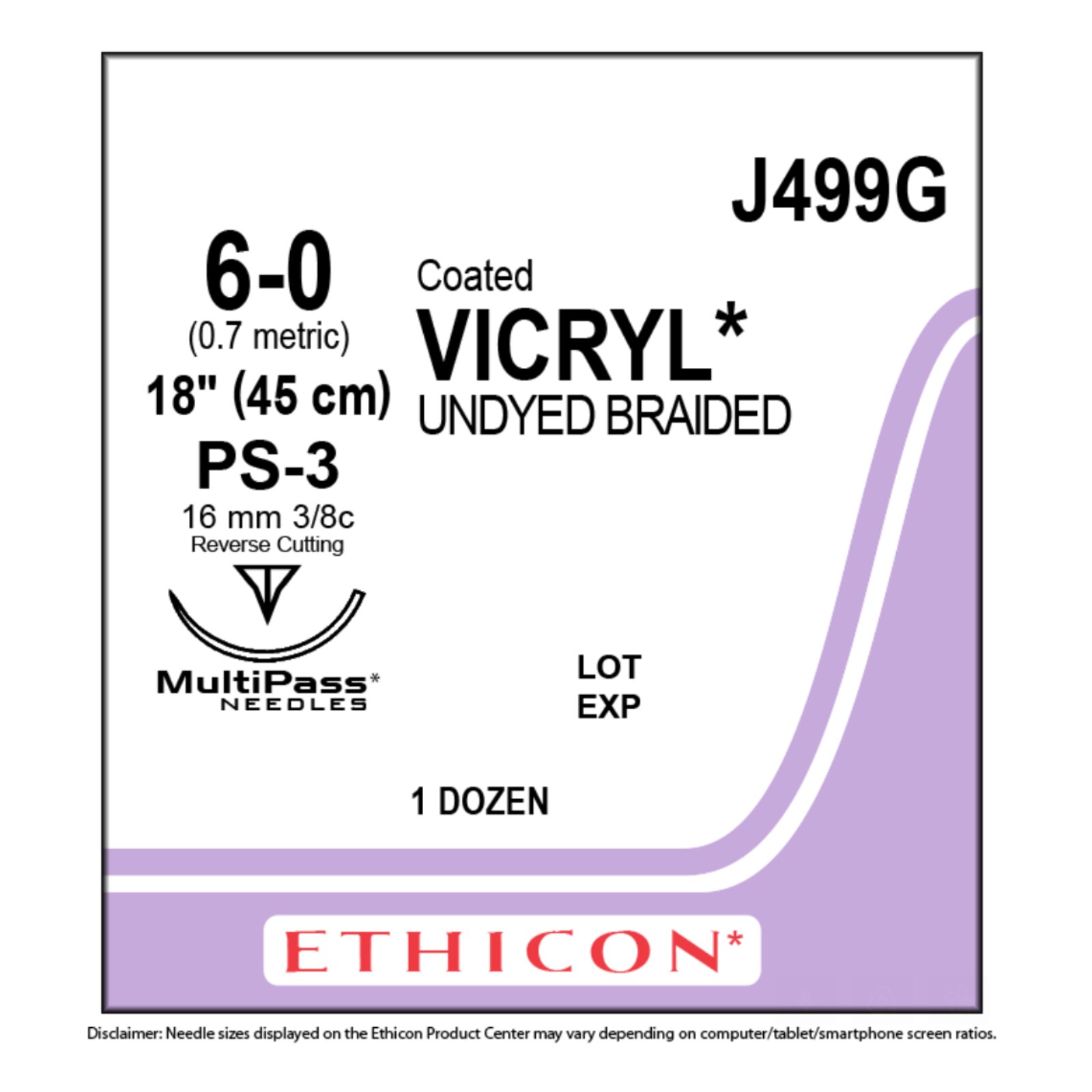 Vicryl Suture 6-0 18" Polyglactin 910 Braid PS-3 Undyed 12/Bx thumbnail 4