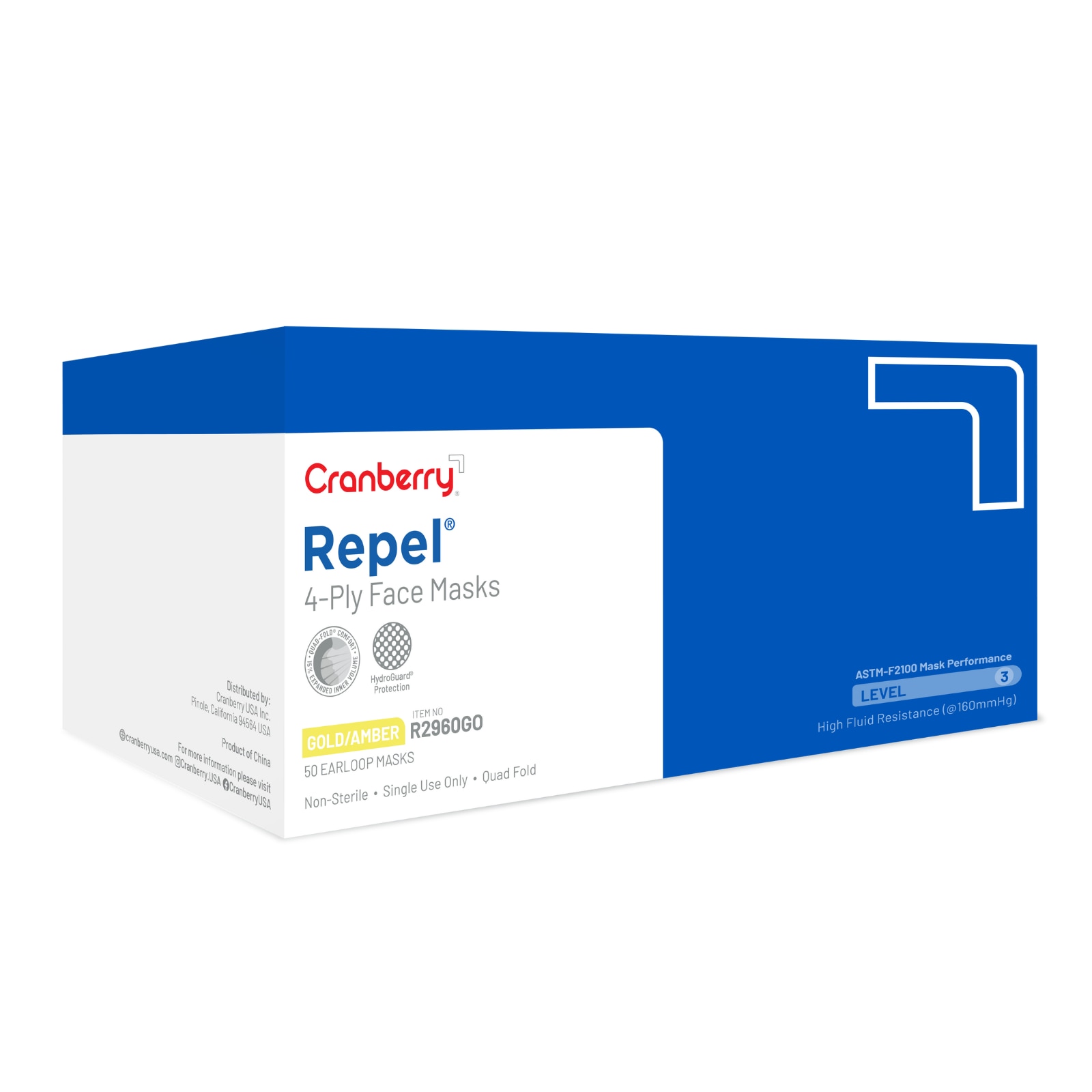 Repel 4-Ply Premium Face Mask 50/Bx Gold/Amber ASTM 3 product image