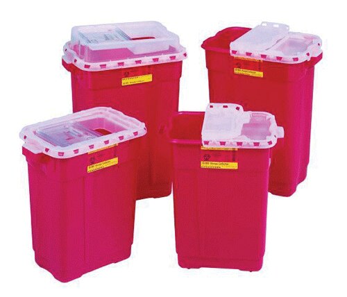 Multi-Use One-Piece Sharps Collectors, Hinged Lid with Petals, 6.9 Qt, Medium, Red, 1/Pk, 305489 thumbnail 9