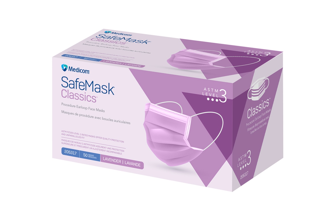 SafeMask Classics Earloop Masks, Level 3, Lavender, 50/Bx, 205317 product image