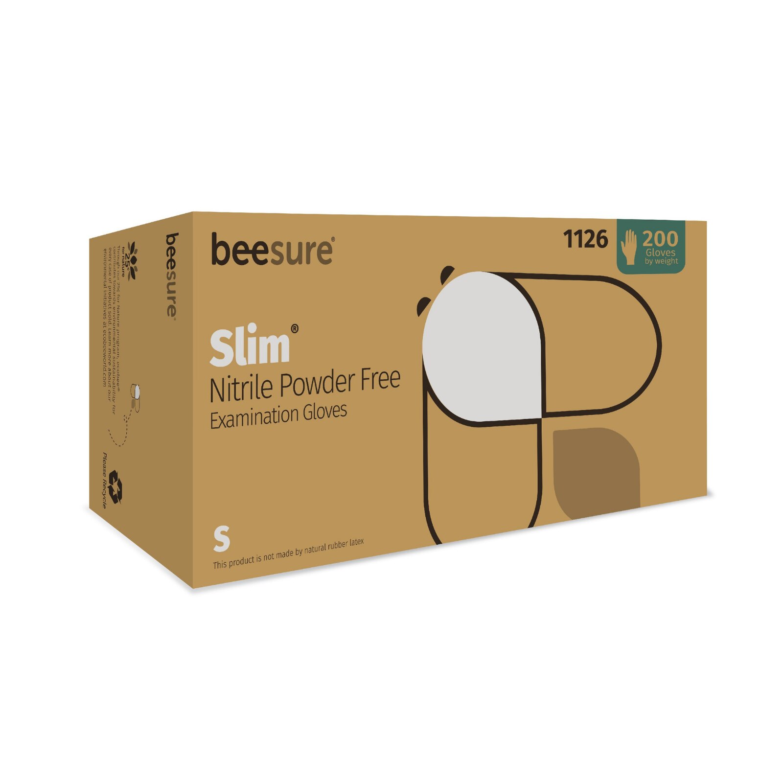 BeeSure Slim Nitrile Examination Gloves, Powder-Free, Small, Soft White, 200/Box, 1126 product image
