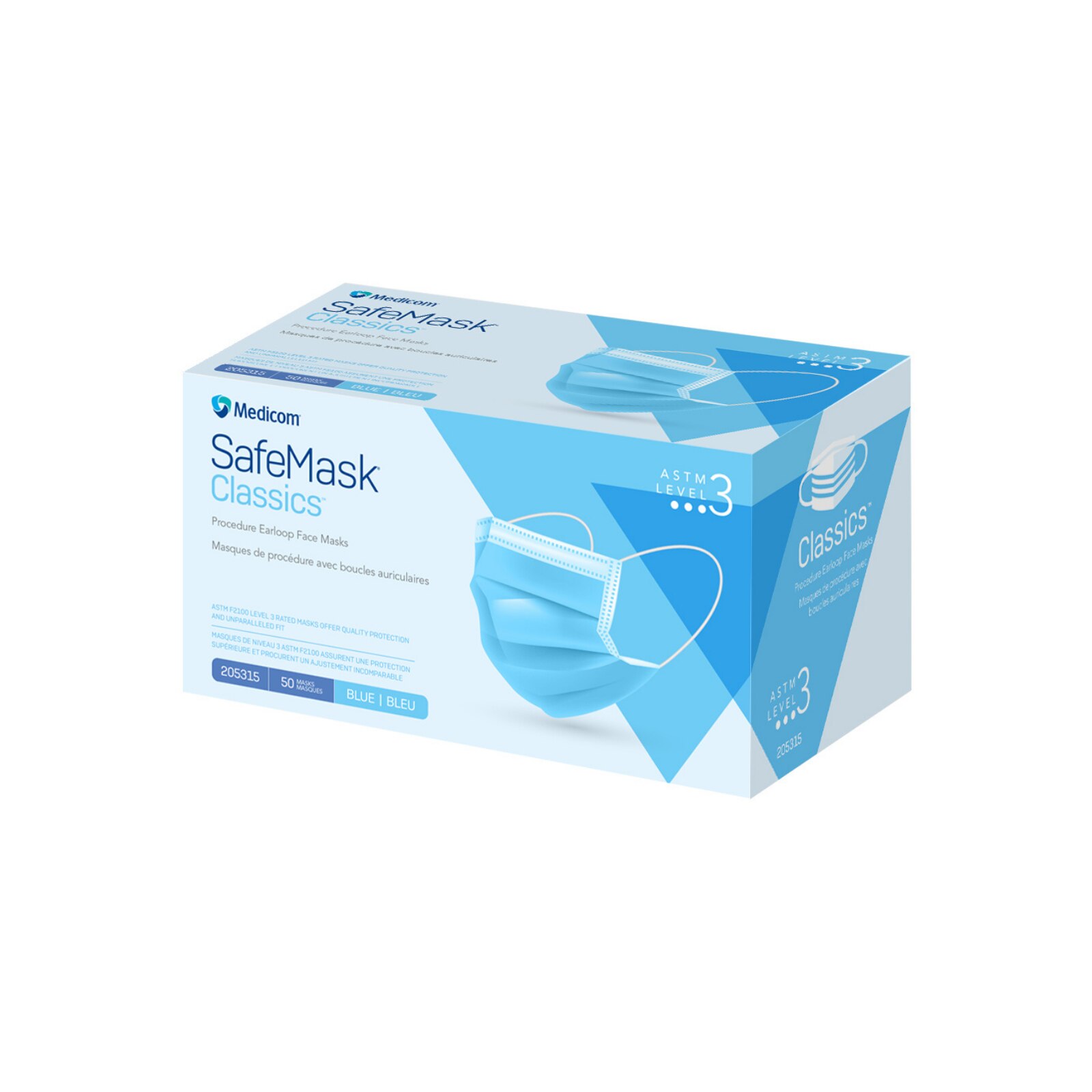 SafeMask Classics Earloop Masks, Level 3, Blue, 50/Bx, 205315 thumbnail 9