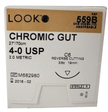 Chromic Gut Suture with C20 Needle (RC), 1/2 Circle, 30"/75 cm, # 4-0, 12/Pk, 547B thumbnail 2