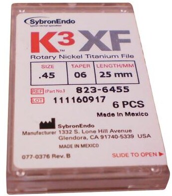 K3XF Rotary File 25 mm Size 45 Nickel Titanium White 0.06 6/Pk thumbnail 6