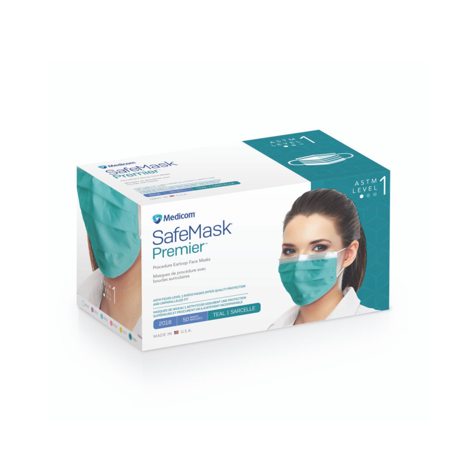 Safe-Mask Earloop Teal 50/Bx ASTM 1 thumbnail 2
