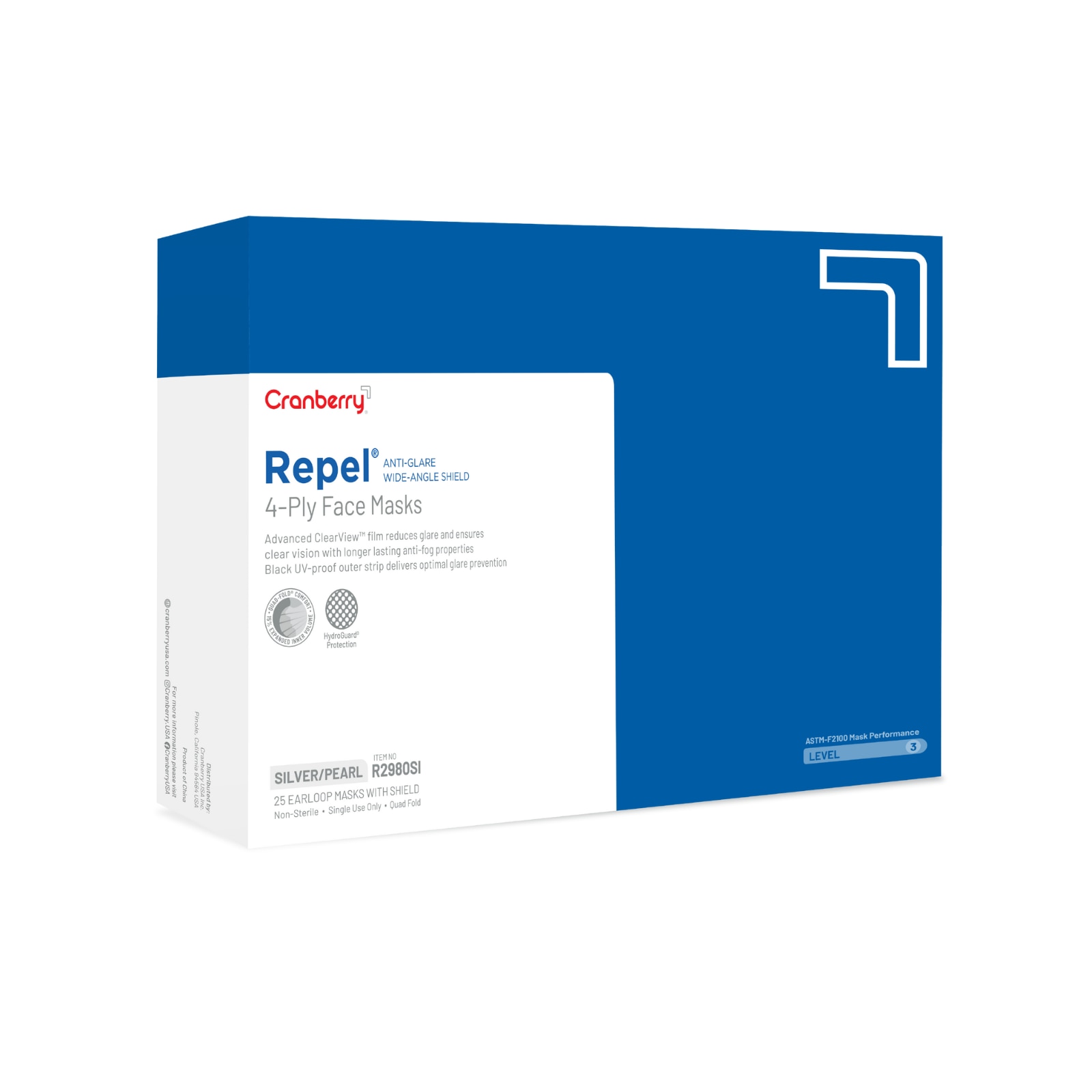 Repel 4-Ply Premium Face Mask, with Shield, Silver, 25/Pk, R2980SI thumbnail 8