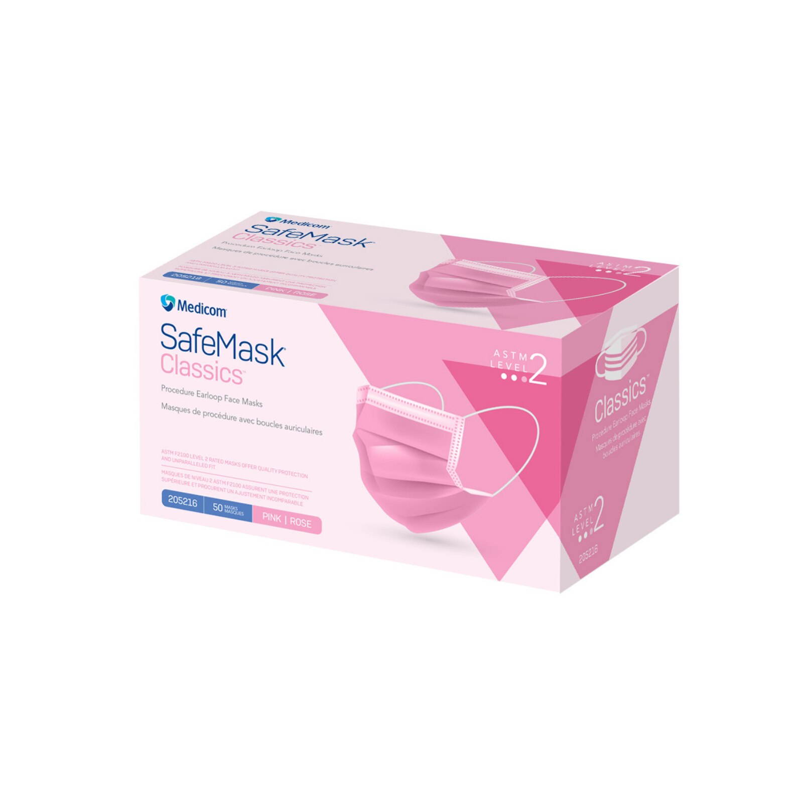 SafeMask Classics Earloop Masks, Level 2, Pink, 50/Bx, 205216 thumbnail 3