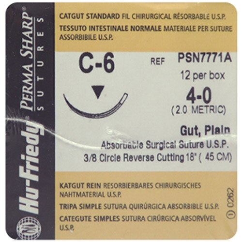 Perma Sharp Suture, Plain Gut, Absorbable, C-6, 4-0, 18", 12/Pk, PSN7771A product image