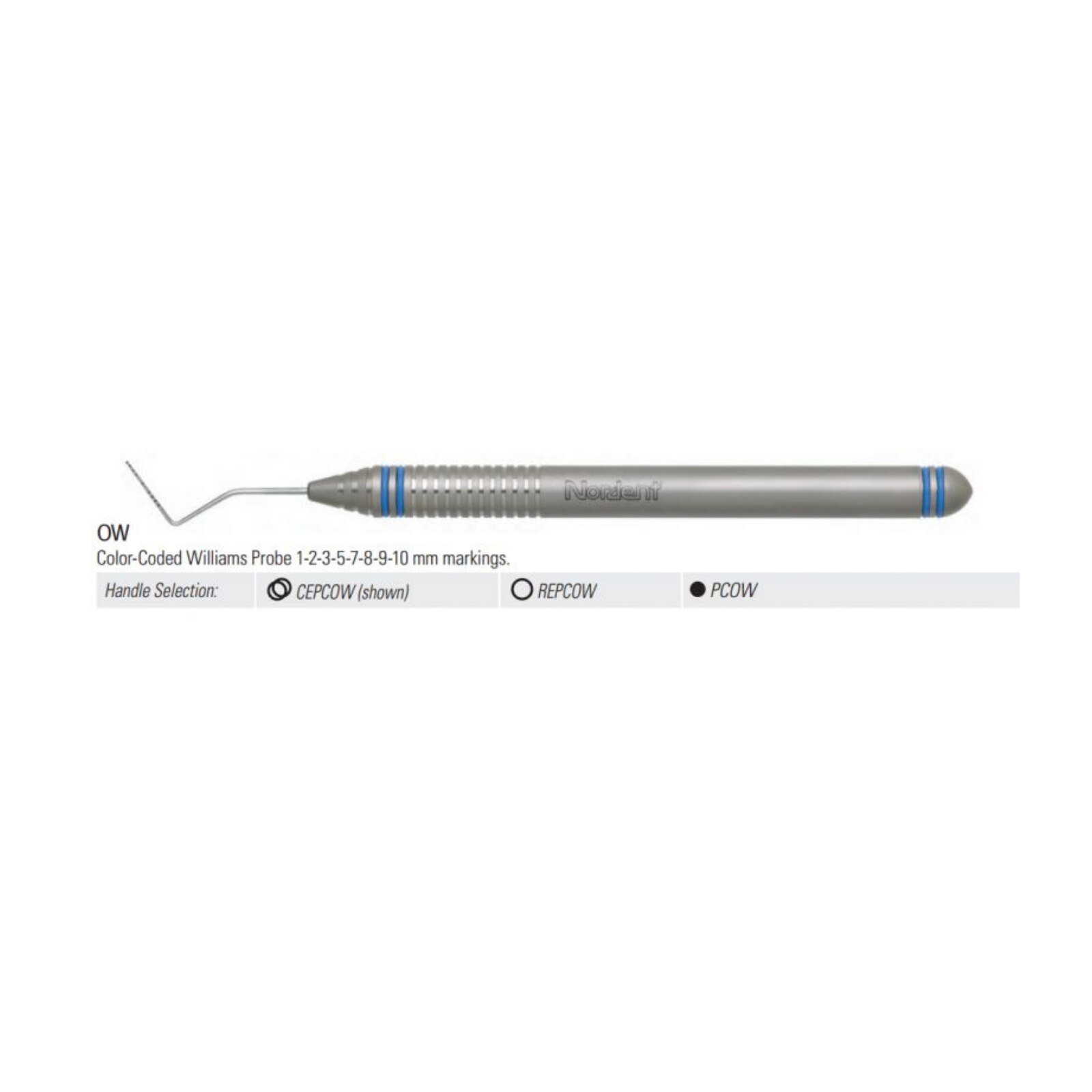 Nordent Periodontal Probe Size OW Single End DuraLite ColorRing Williams Ea product image