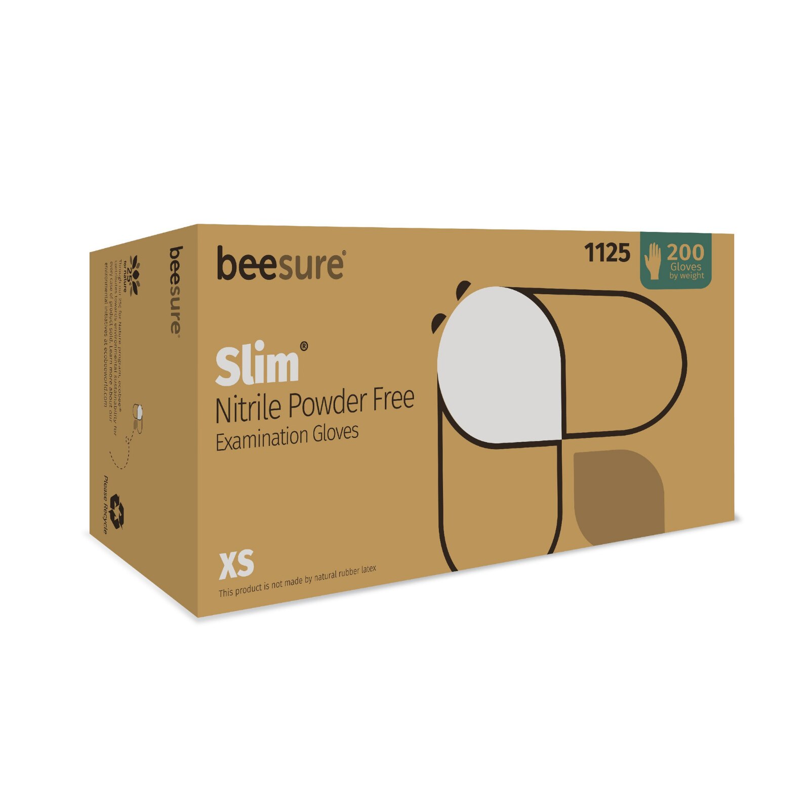 BeeSure Slim Nitrile Examination Gloves, Powder-Free, Extra Small, Soft White, 200/Box product image