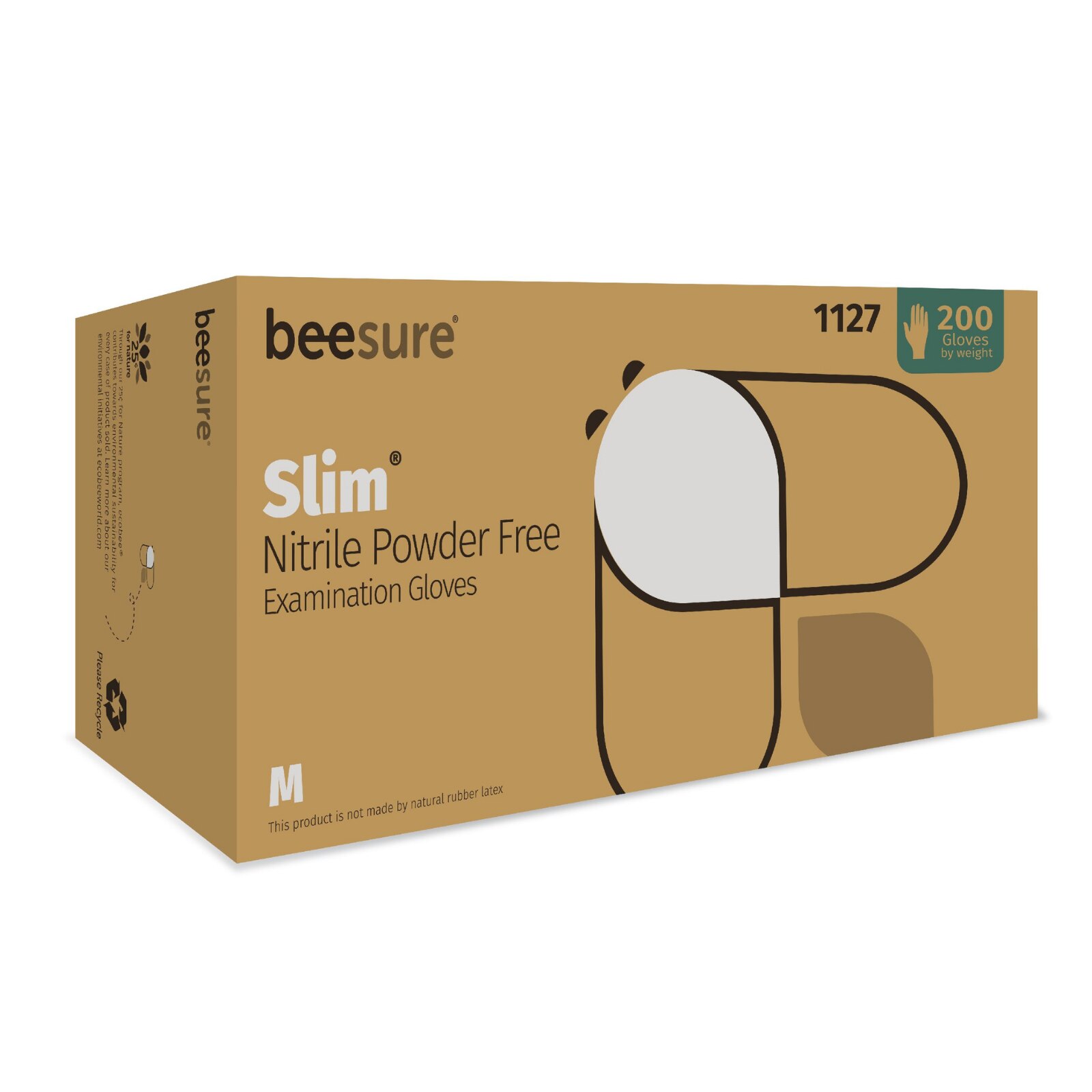 BeeSure Slim Nitrile Examination Gloves, Powder-Free, Medium, Soft White, 200/Box product image