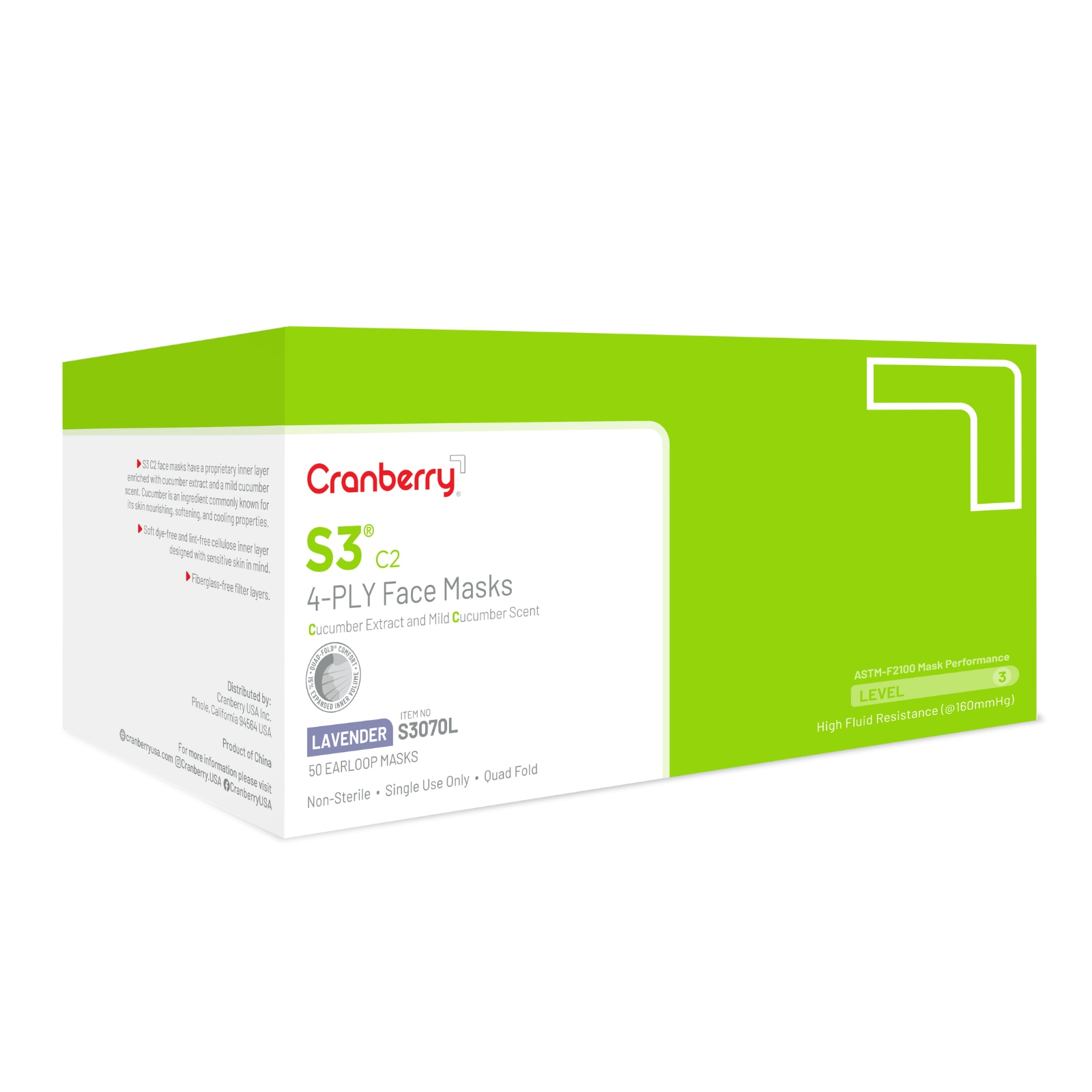 Cranberry S3 C2 Face Masks Lavender 50/Bx ASTM Level 2 thumbnail 10