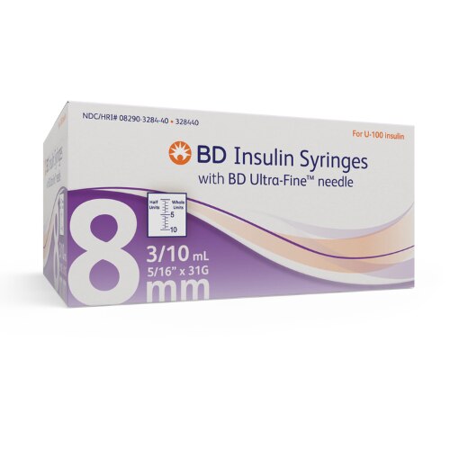 Ultra-Fine Insulin Syringe/Needle Combo 31gx8mm 3/10cc Conventional LDS 100/Bx product image
