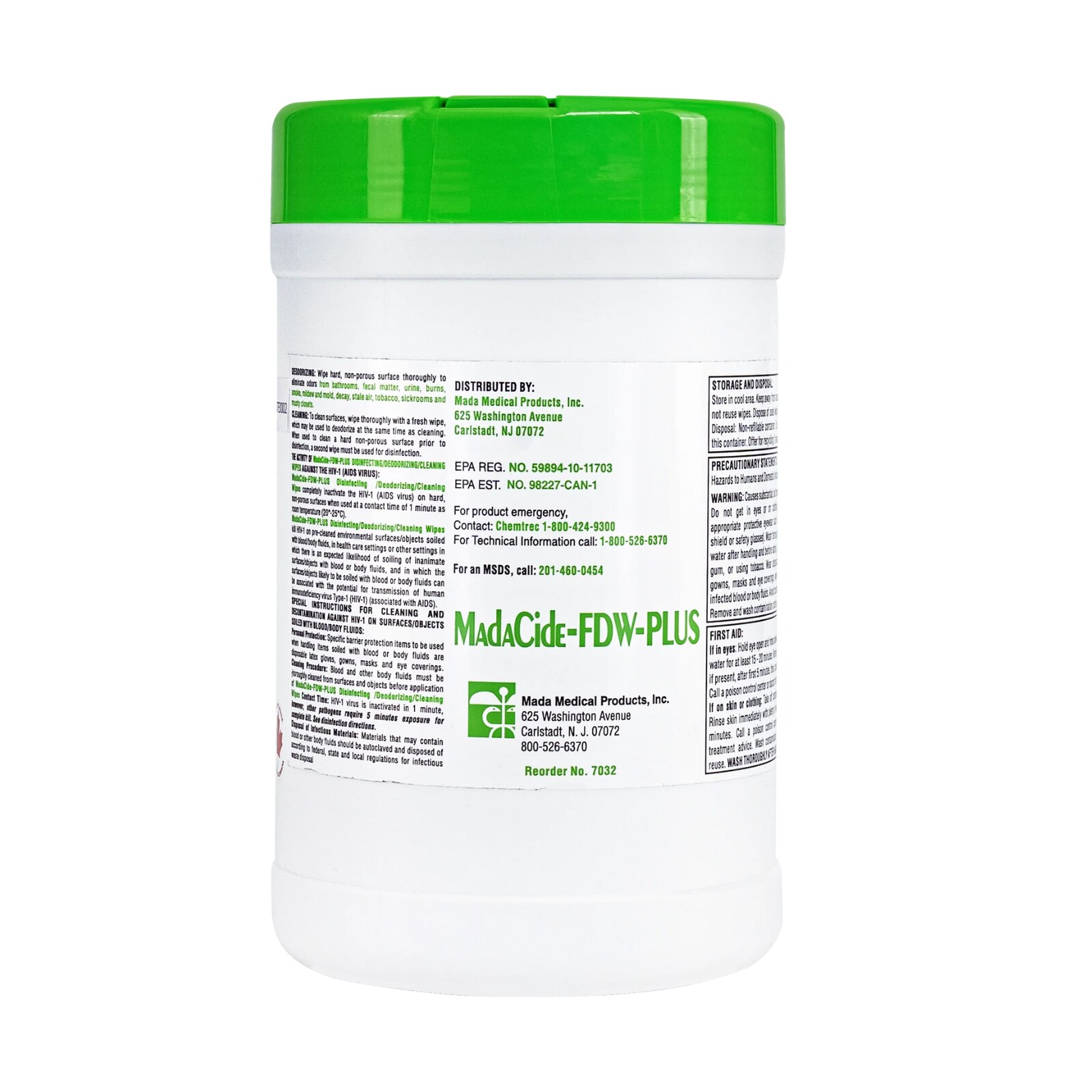 MadaCide-FDW-Plus Disinfectant/Deodorizing Surface Wipes Canister of 160 - Sold by the Canister / 12 Canisters per Case product image