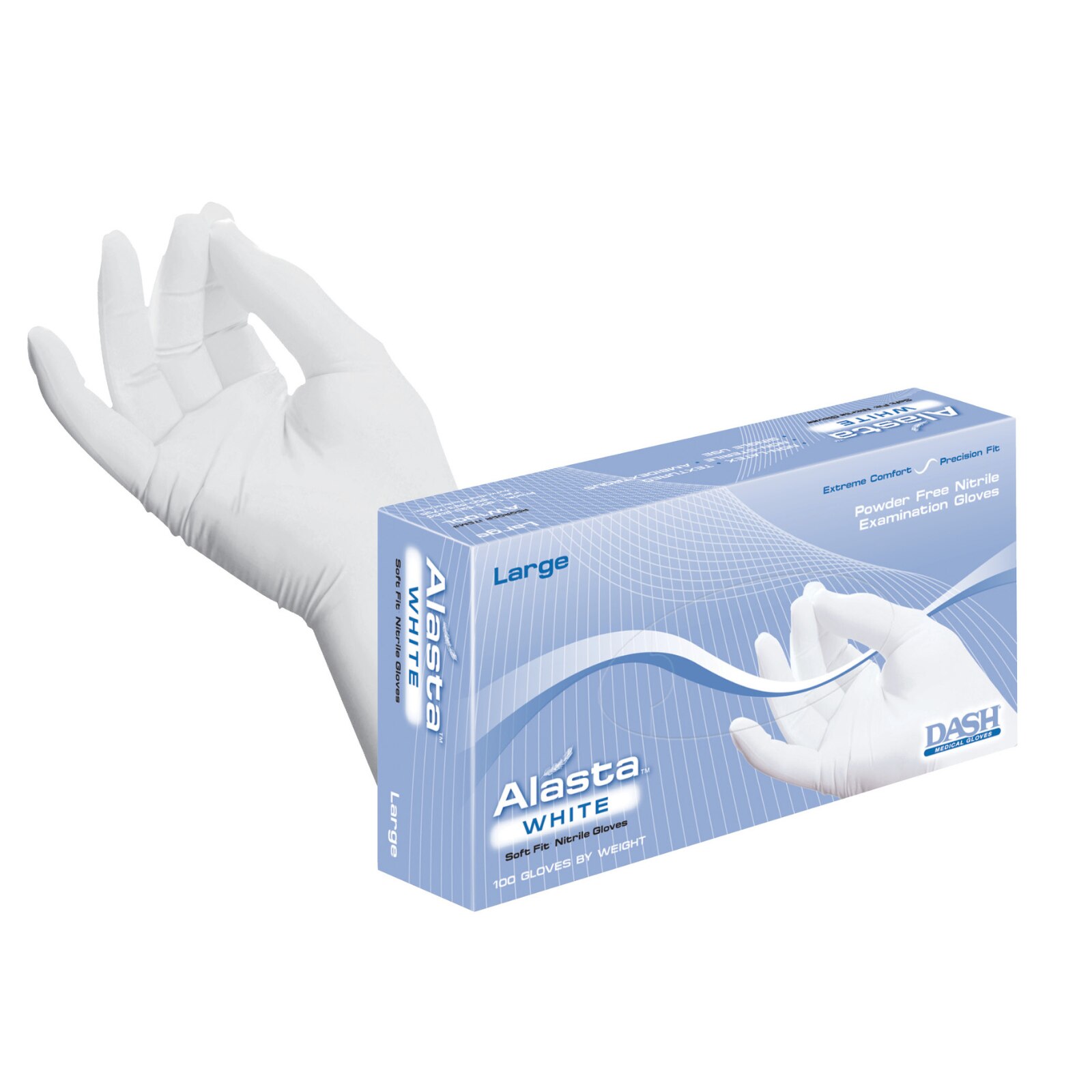 Alasta White Nitrile Exam Gloves Medium White Non-Sterile thumbnail 5