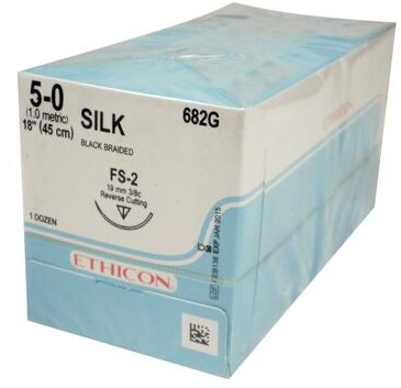 5-0 Braided Silk Sutures with FS-2 Needle, Black, 12/Pk, 682G product image