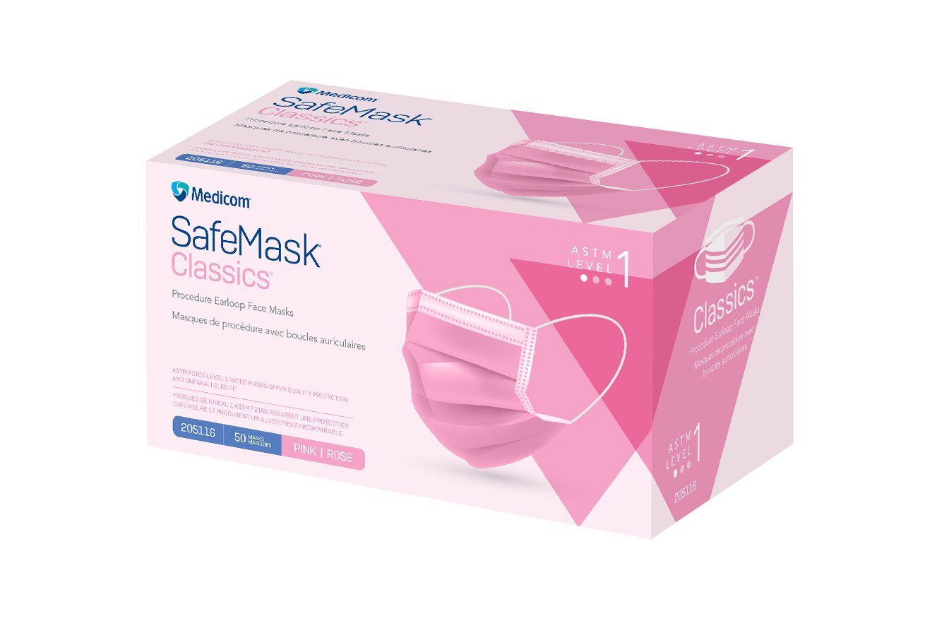 SafeMask Classics Earloop Masks, Level 1, Pink, 50/Bx, 205116 thumbnail 4